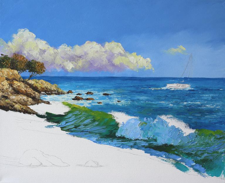 How to paint a seaside with palette knives step by step.